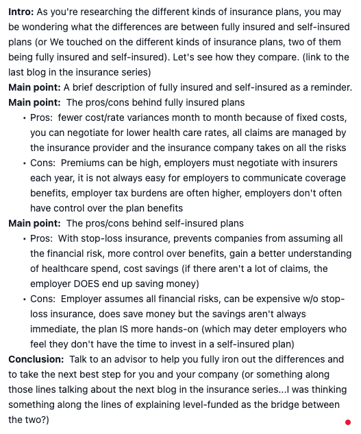 Example outline for a blog post